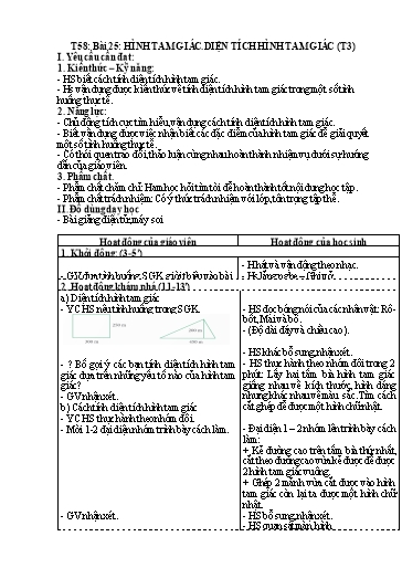 Kế hoạch bài dạy Toán 5 - Tiết 58, Bài 25: Hình tam giác. Diện tích hình tam giác (Tiết 3)