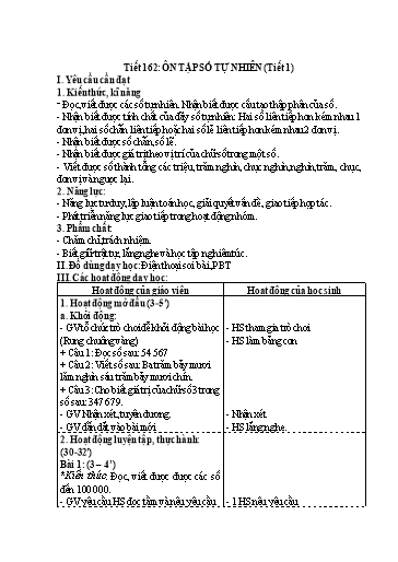 Kế hoạch bài dạy Toán 5 - Tuần 33, Tiết 162: Ôn tập số tự nhiên (Tiết 1)