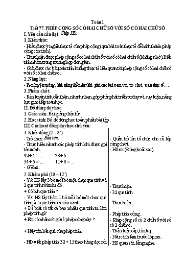 Kế hoạch bài dạy Toán Lớp 1 - Tuần 26, Tiết 77: Phép cộng số có hai chữ số với số có hai chữ số