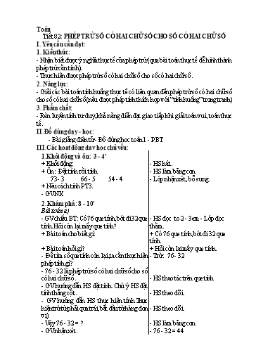 Kế hoạch bài dạy Toán Lớp 1 - Tuần 28, Tiết 82: Phép trừ số có hai chữ số cho số có hai chữ số
