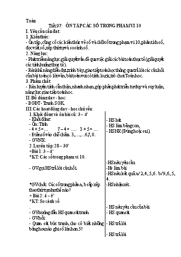 Kế hoạch bài dạy Toán Lớp 1 - Tuần 33, Tiết 97: Ôn tập các số trong phạm vi 10