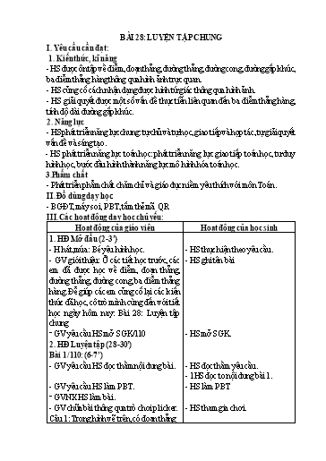 Kế hoạch bài dạy Toán Lớp 2 - Tuần 15, Bài 28: Luyện tập chung