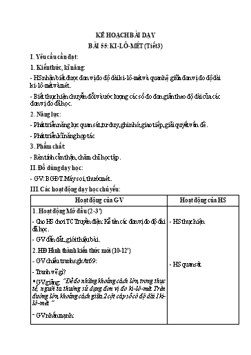Kế hoạch bài dạy Toán Lớp 2 -Tuần 27, Bài 55: Ki-lô-mét (Tiết 3)
