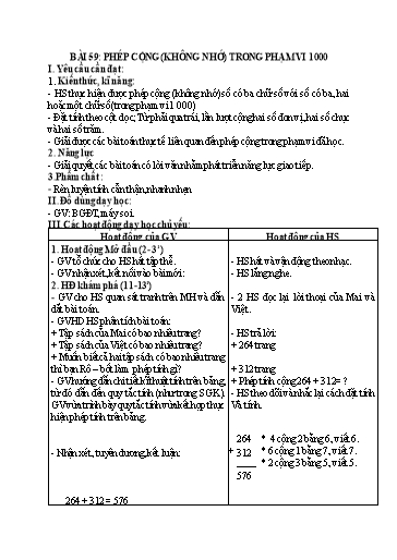 Kế hoạch bài dạy Toán Lớp 2 - Tuần 28, Bài 59: Phép cộng (không nhớ) trong phạm vi 1000