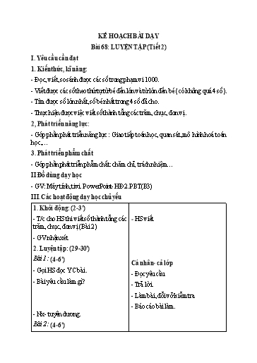 Kế hoạch bài dạy Toán Lớp 2 - Tuần 32, Bài 68: Luyện tập (Tiết 2)
