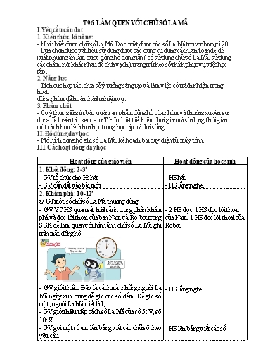Kế hoạch bài dạy Toán Lớp 3 - Tuần 20, Tiết 96: Làm quen với chữ số La Mã