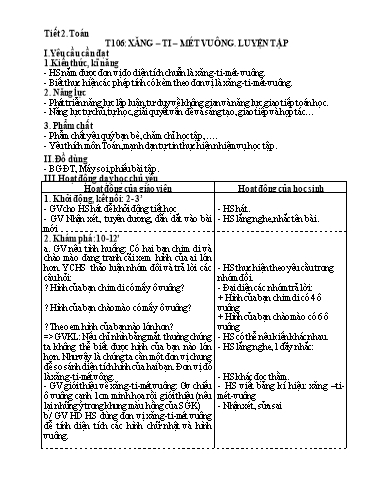 Kế hoạch bài dạy Toán Lớp 3 - Tuần 22, Tiết 106: Xăng-ti-mét vuông. Luyện tập