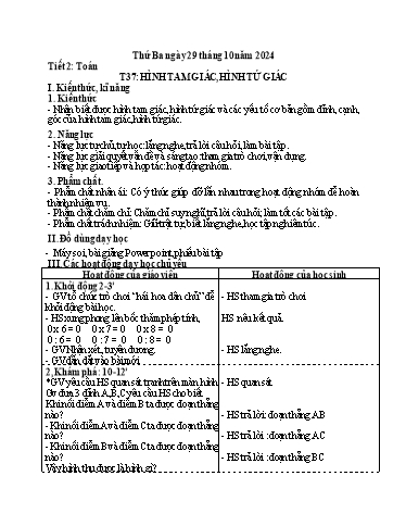 Kế hoạch bài dạy Toán Lớp 3 - Tuần 8, Tiết 37: Hình tam giác, hình tứ giác