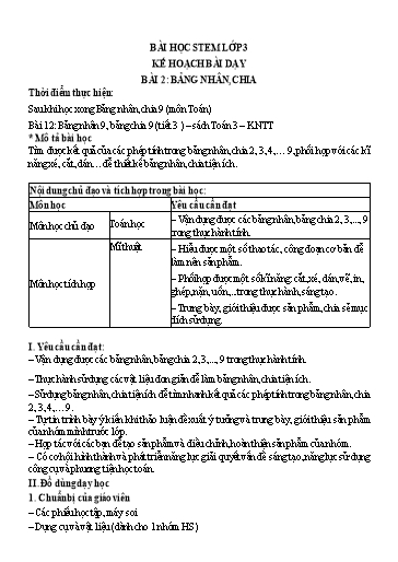 Kế hoạch bài dạy Toán STEM 3 - Bài 2: Bảng nhân, chia