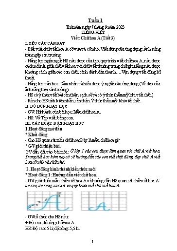 Kế hoạch giáo dục Lớp 2A - Thứ 5+6, Tuần 1 Năm học 2023-2024