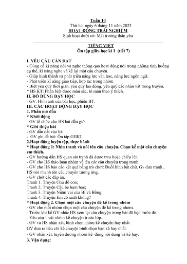 Kế hoạch giáo dục Lớp 2A - Tuần 10 Năm học 2023-2024