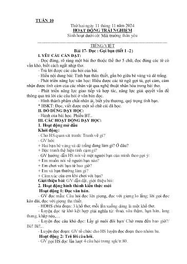 Kế hoạch giáo dục Lớp 2A - Tuần 10 Năm học 2024-2025