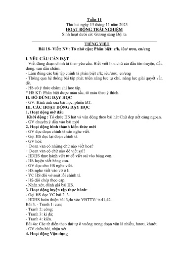 Kế hoạch giáo dục Lớp 2A - Tuần 11 Năm học 2023-2024