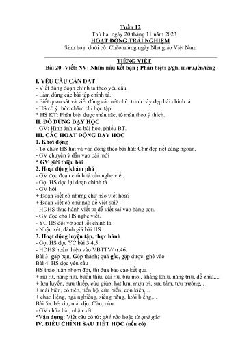 Kế hoạch giáo dục Lớp 2A - Tuần 12 Năm học 2023-2024