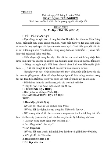 Kế hoạch giáo dục Lớp 2A - Tuần 12 Năm học 2024-2025