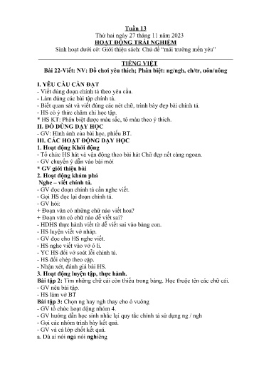 Kế hoạch giáo dục Lớp 2A - Tuần 13 Năm học 2023-2024