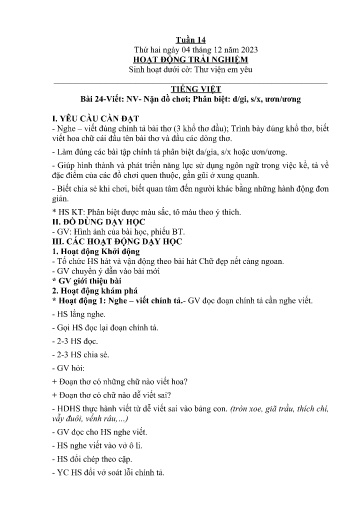 Kế hoạch giáo dục Lớp 2A - Tuần 14 Năm học 2023-2024