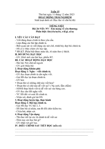 Kế hoạch giáo dục Lớp 2A - Tuần 15 Năm học 2023-2024