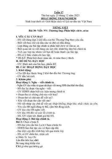 Kế hoạch giáo dục Lớp 2A - Tuần 17 Năm học 2023-2024