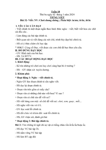 Kế hoạch giáo dục Lớp 2A - Tuần 18 Năm học 2023-2024