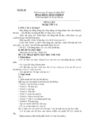 Kế hoạch giáo dục Lớp 2A - Tuần 18 Năm học 2024-2025