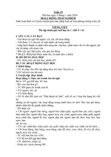 Kế hoạch giáo dục Lớp 2A - Tuần 19 Năm học 2023-2024