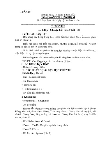Kế hoạch giáo dục Lớp 2A - Tuần 19 Năm học 2024-2025
