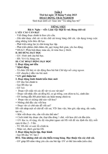 Kế hoạch giáo dục Lớp 2A - Tuần 2 (18/9 - 22/9/2023) Năm học 2023-2024