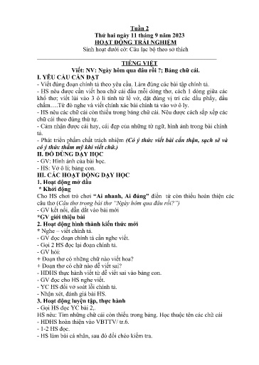 Kế hoạch giáo dục Lớp 2A - Tuần 2 Năm học 2023-2024