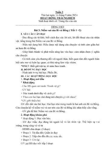Kế hoạch giáo dục Lớp 2A - Tuần 2 Năm học 2024-2025