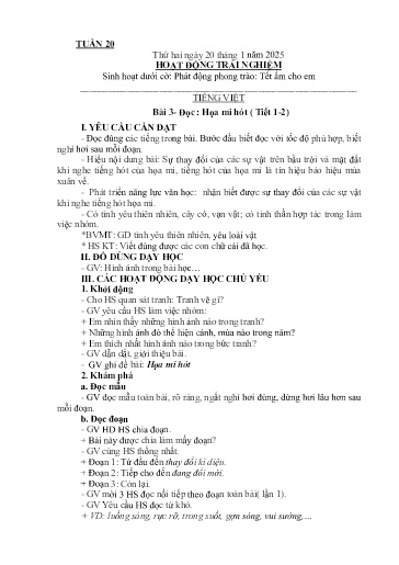 Kế hoạch giáo dục Lớp 2A - Tuần 20 Năm học 2024-2025