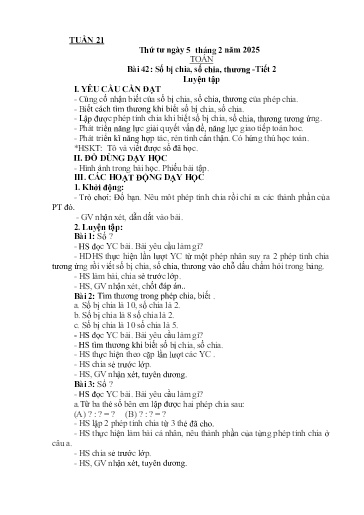 Kế hoạch giáo dục Lớp 2A - Tuần 21 Năm học 2024-2025