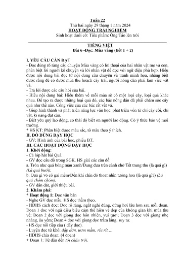 Kế hoạch giáo dục Lớp 2A - Tuần 22 Năm học 2023-2024