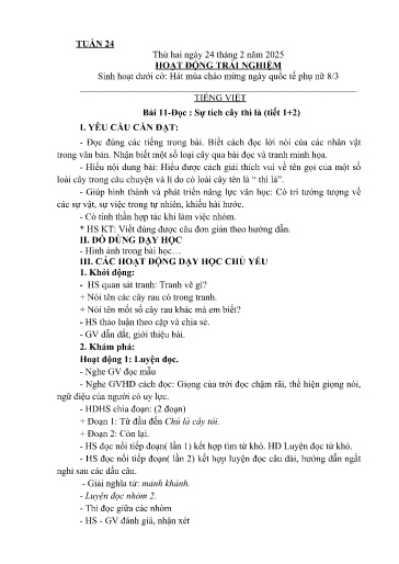 Kế hoạch giáo dục Lớp 2A - Tuần 24 (24/2 - 28/2/2025) Năm học 2024-2025