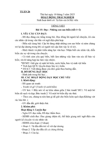 Kế hoạch giáo dục Lớp 2A - Tuần 26 Năm học 2024-2025