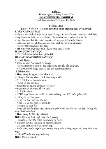 Kế hoạch giáo dục Lớp 2A - Tuần 27 Năm học 2023-2024