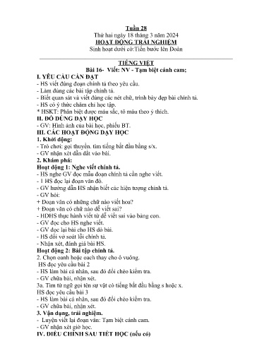 Kế hoạch giáo dục Lớp 2A - Tuần 28 Năm học 2023-2024
