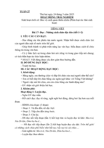 Kế hoạch giáo dục Lớp 2A - Tuần 28 Năm học 2024-2025