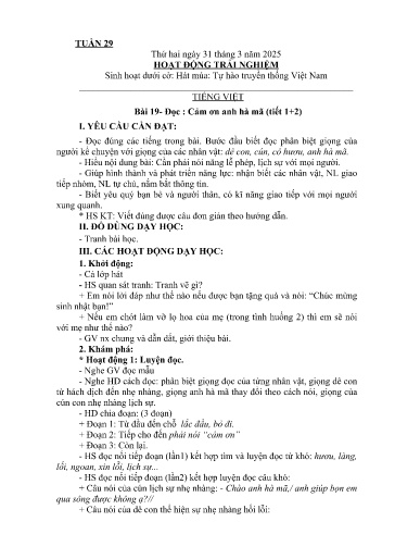 Kế hoạch giáo dục Lớp 2A - Tuần 29 Năm học 2024-2025