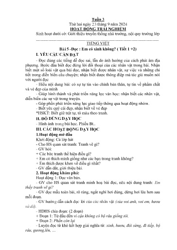 Kế hoạch giáo dục Lớp 2A - Tuần 3 Năm học 2024-2025