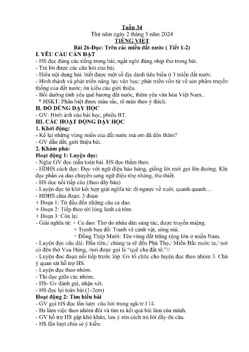 Kế hoạch giáo dục Lớp 2A - Tuần 34 Năm học 2023-2024