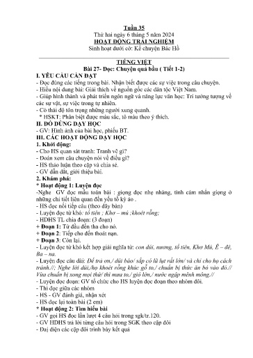 Kế hoạch giáo dục Lớp 2A - Tuần 35 Năm học 2023-2024