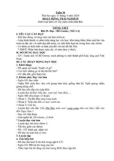 Kế hoạch giáo dục Lớp 2A - Tuần 36 Năm học 2023-2024