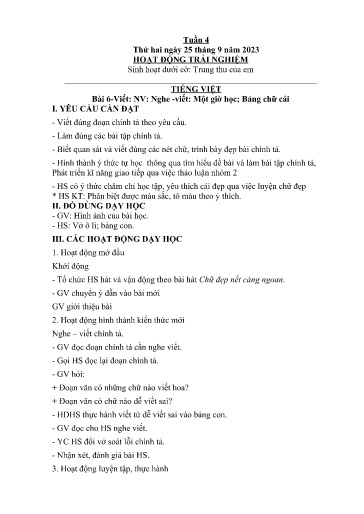 Kế hoạch giáo dục Lớp 2A - Tuần 4 Năm học 2023-2024