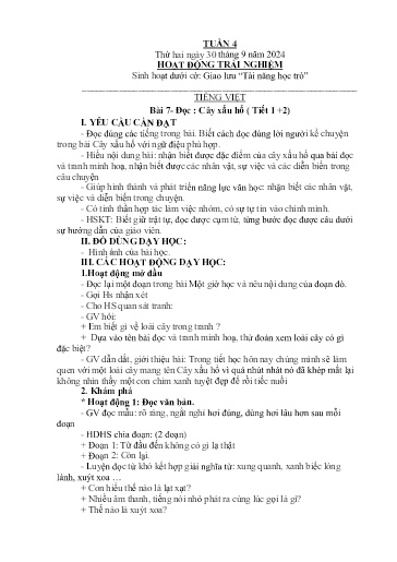 Kế hoạch giáo dục Lớp 2A - Tuần 4 Năm học 2024-2025