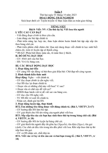 Kế hoạch giáo dục Lớp 2A - Tuần 5 Năm học 2023-2024