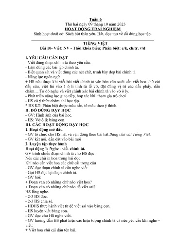 Kế hoạch giáo dục Lớp 2A - Tuần 6 Năm học 2023-2024