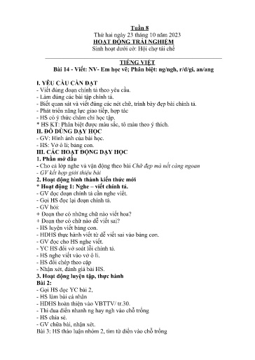 Kế hoạch giáo dục Lớp 2A - Tuần 8 Năm học 2023-2024