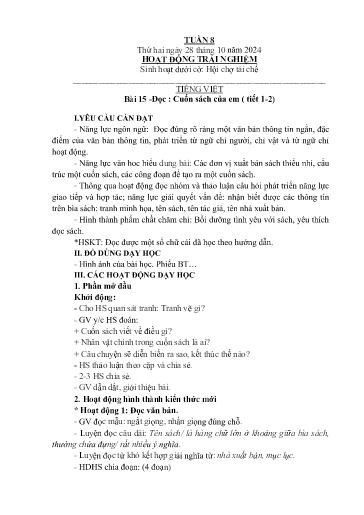 Kế hoạch giáo dục Lớp 2A - Tuần 8 Năm học 2024-2025