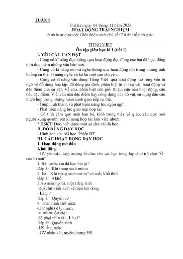 Kế hoạch giáo dục Lớp 2A - Tuần 9 Năm học 2024-2025